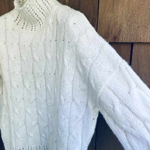 Kersh Women Openwork  Cable Кnit Turtleneck White Sweater Oversized Size XS - Picture 5 of 15